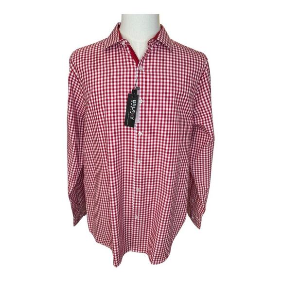 NEW Galaxy Men's XL Red Burgundy Gingham Long Sleeve Button Down‎ Shirt NWT - Picture 1 of 5